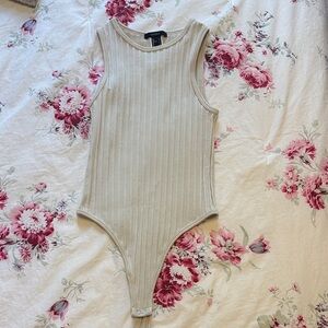 Forever 21 Cream Ribbed Bodysuit